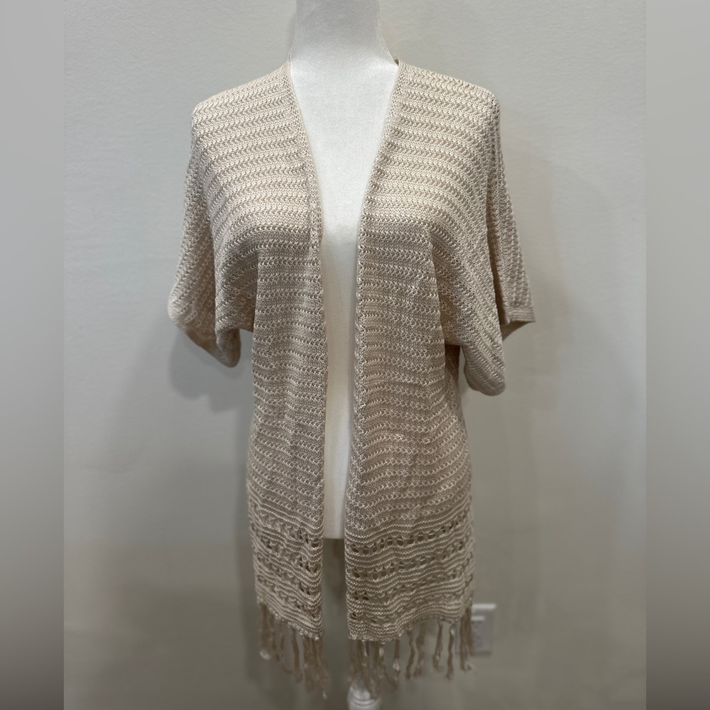 Soft Cream Beige Open-Front Half-Sleeve Cardigan
